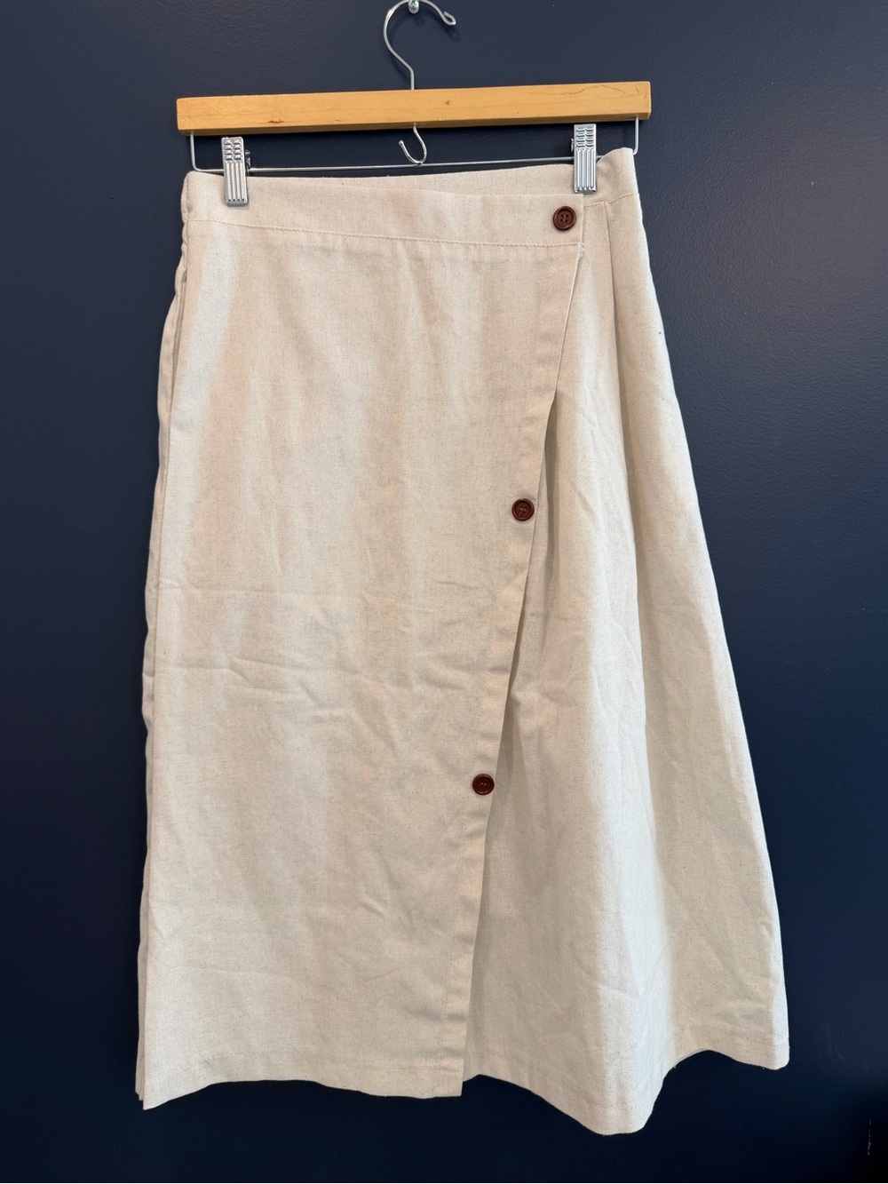 Neutral Cream A-Line Midi Skirt with Button Accent